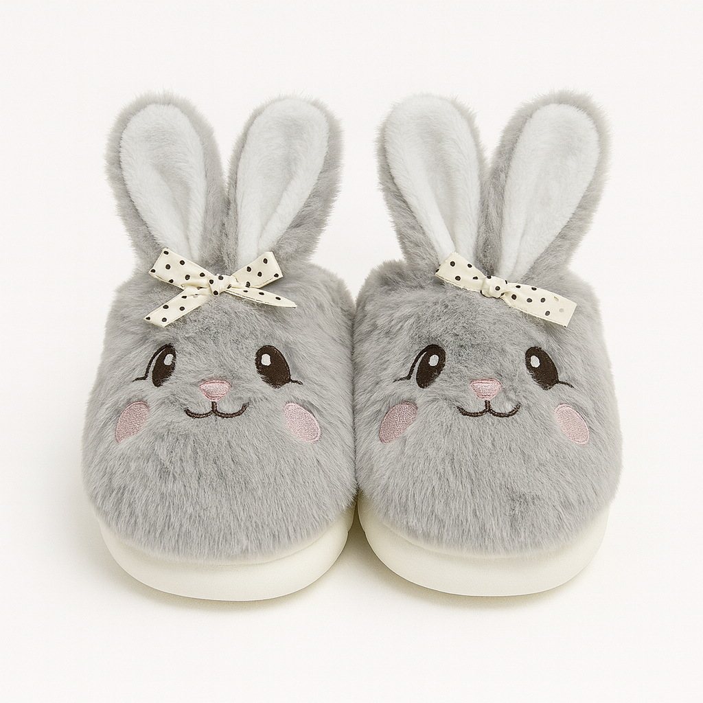 Pantuflas conejo gris abiertas