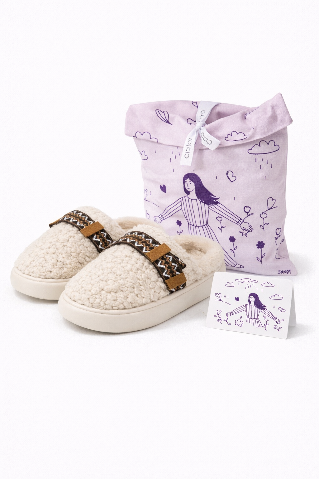 Pantufla moño bordado marfil