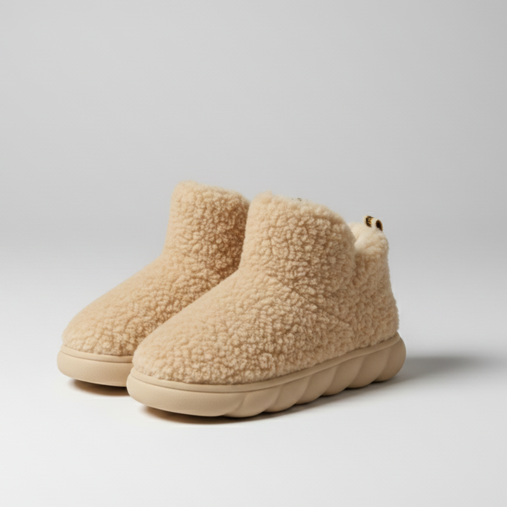 Pantuflas bota peluche beige