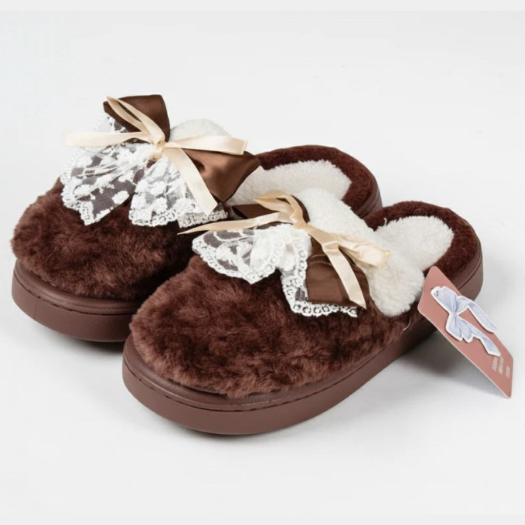 Pantuflas de encaje vino