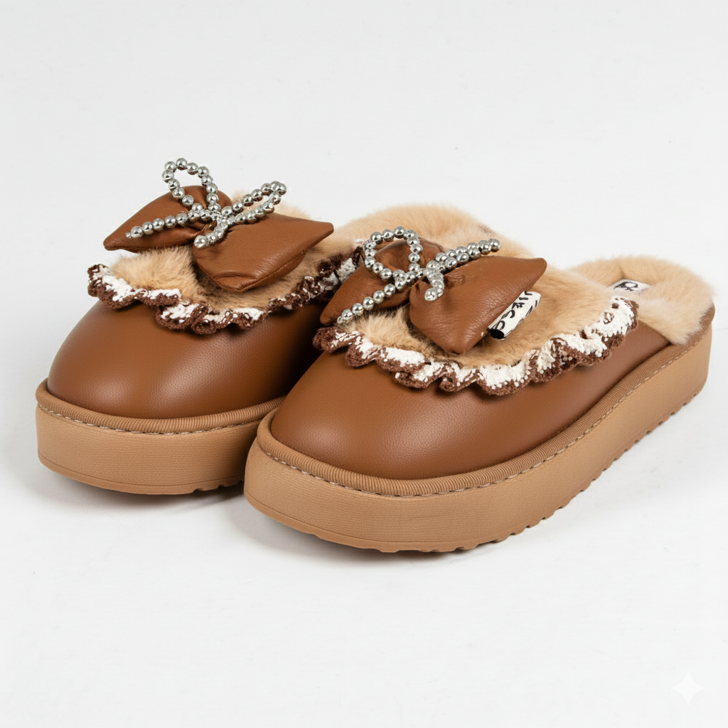 Pantuflas moño plateado