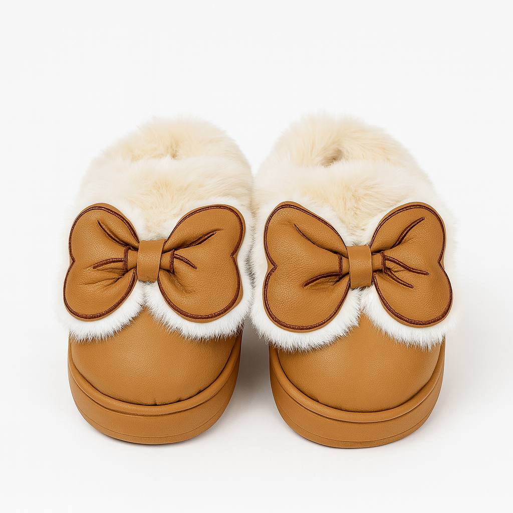 Pantufla moño peluche café