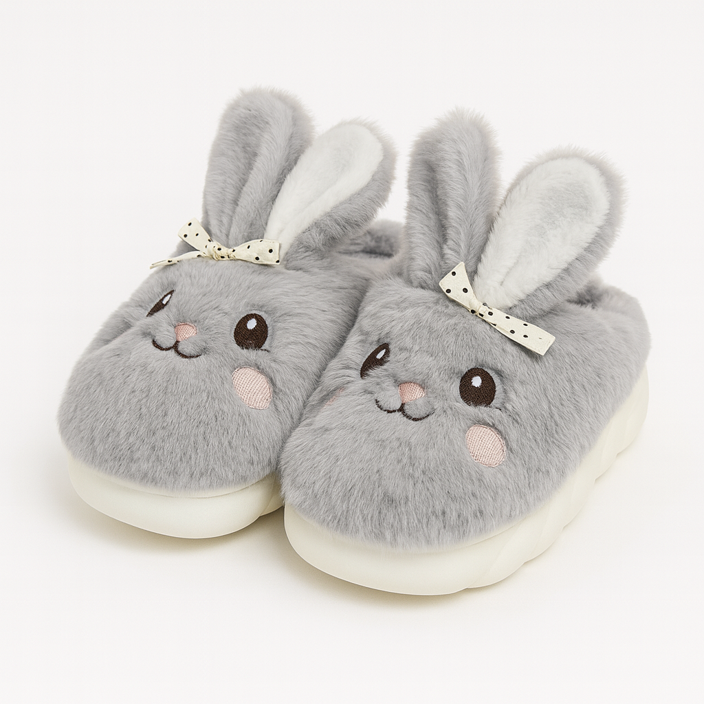 Pantuflas conejo gris abiertas