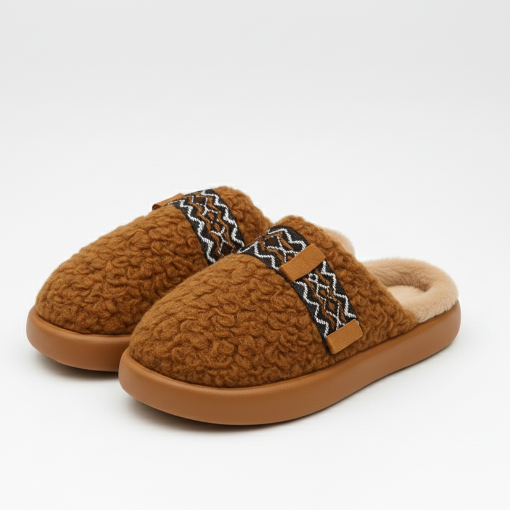 Pantufla moño bordado cafe