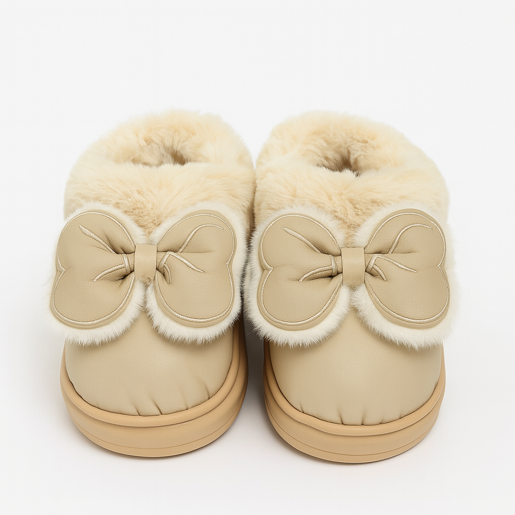 Pantufla moño peluche beige