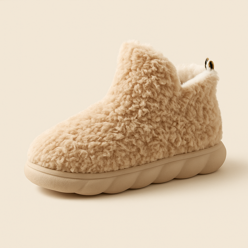 Pantuflas bota peluche beige