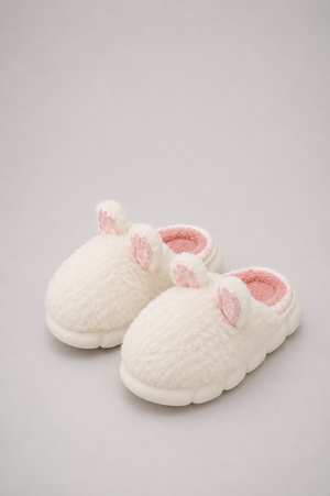 Pantuflas Gato Cuco blancas de peluche, con orejas e interior rosado