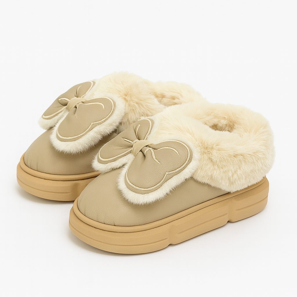 Pantufla moño peluche beige