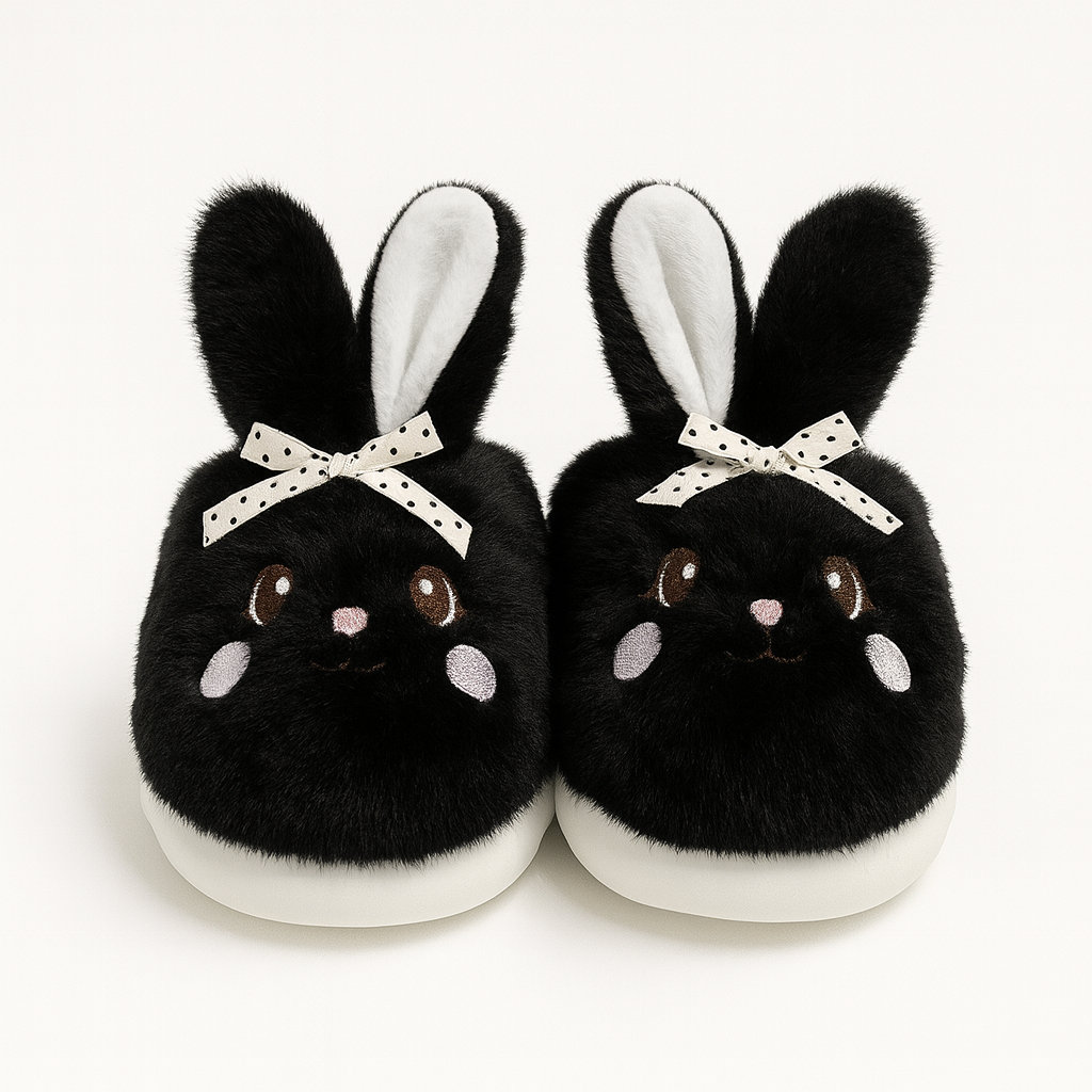 Pantuflas conejo negro abiertas