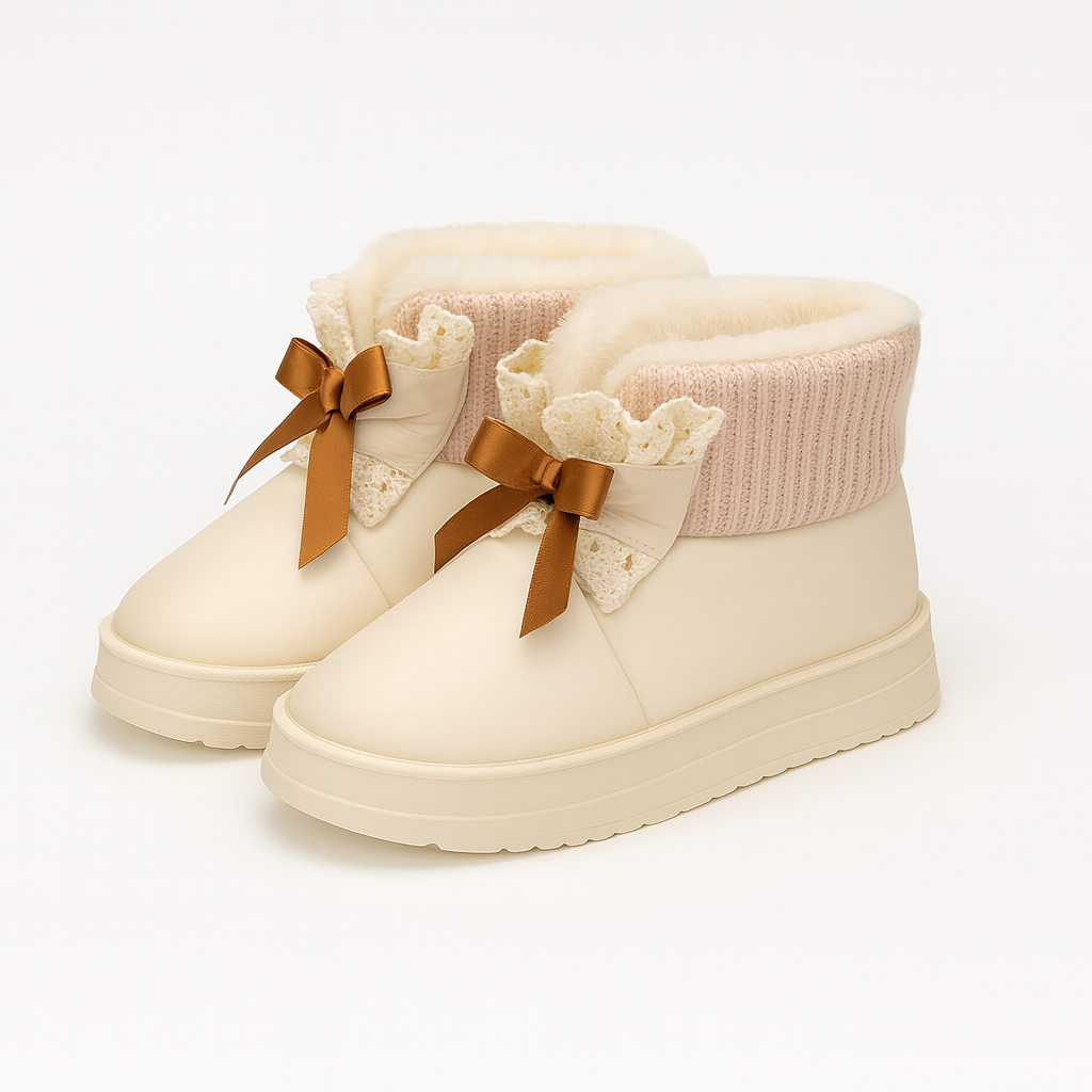 Pantuflas bota con encaje marfil