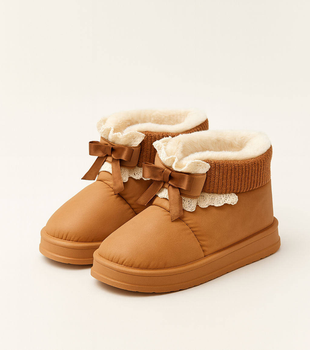 Pantuflas bota con encaje cafe