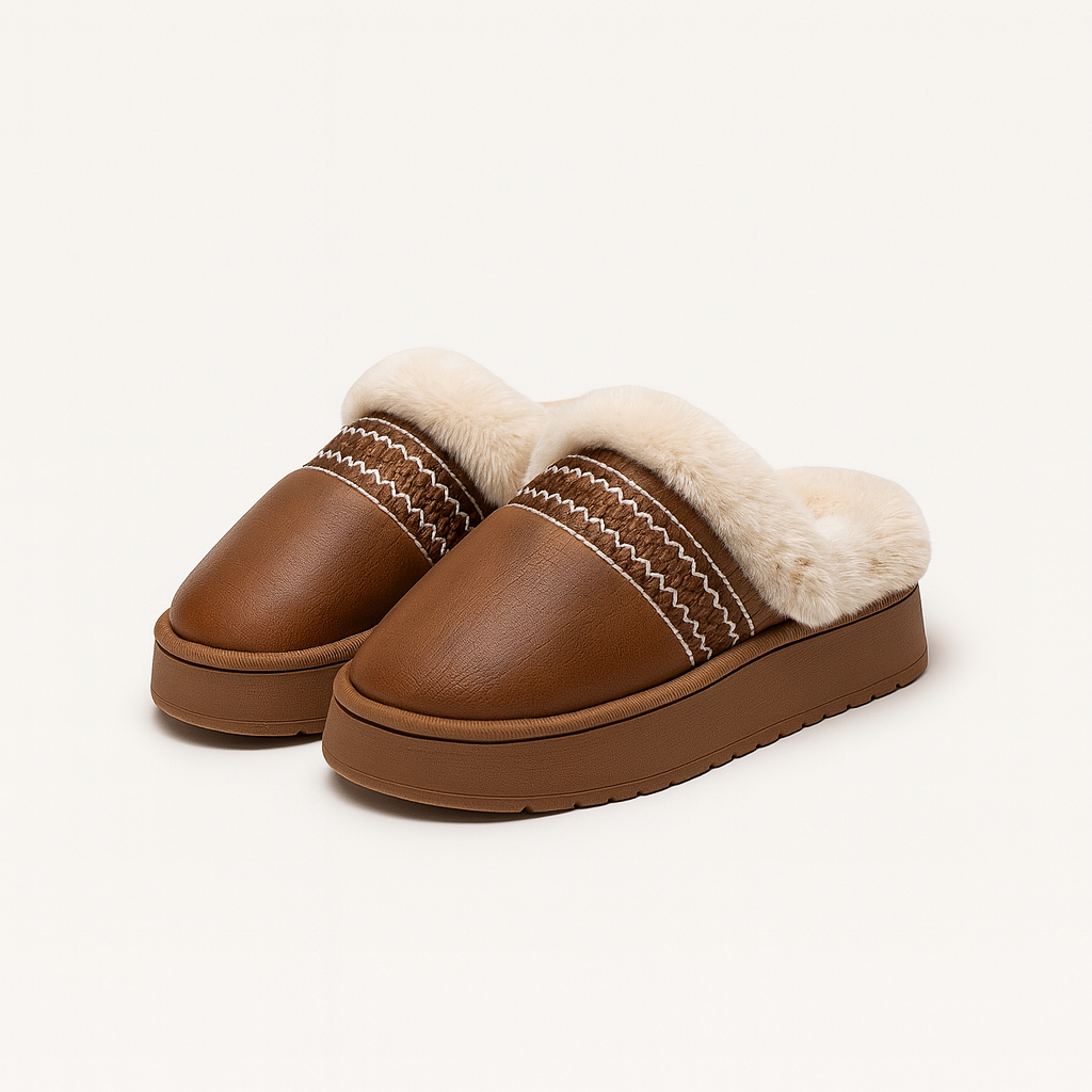 Pantuflas bordadas café