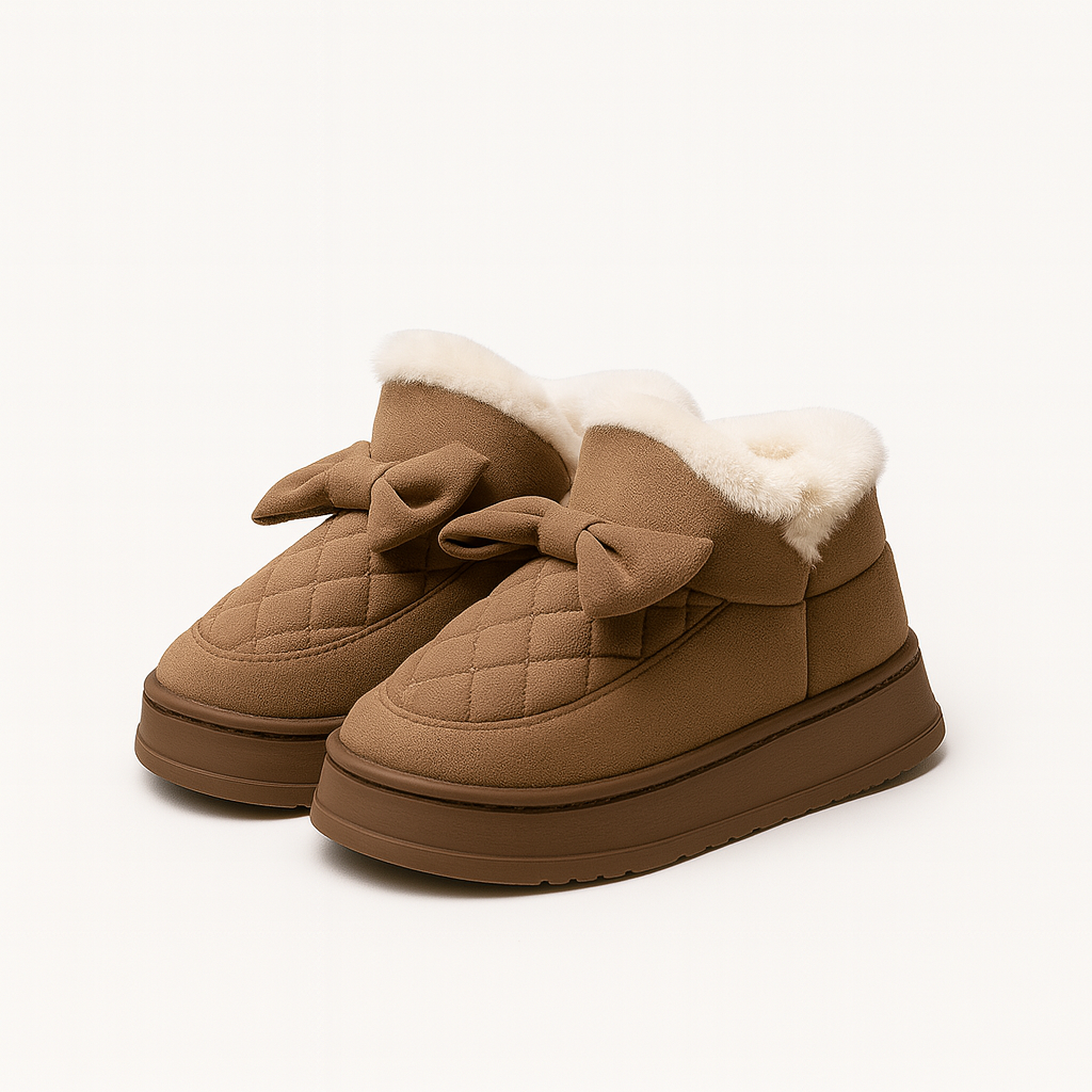 Pantuflas bota moño café