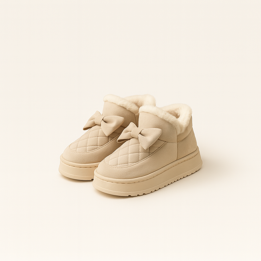 Pantuflas bota moño marfil