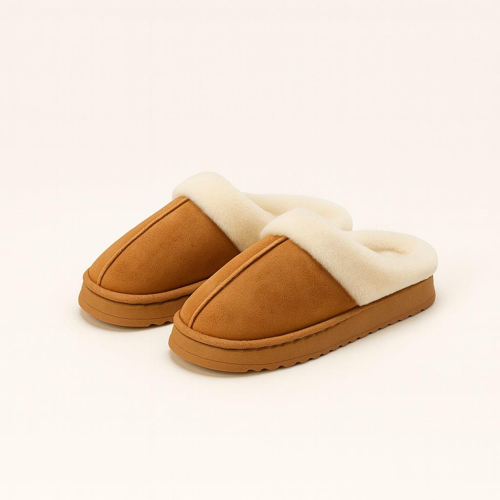 Pantuflas clásicas con peluche café