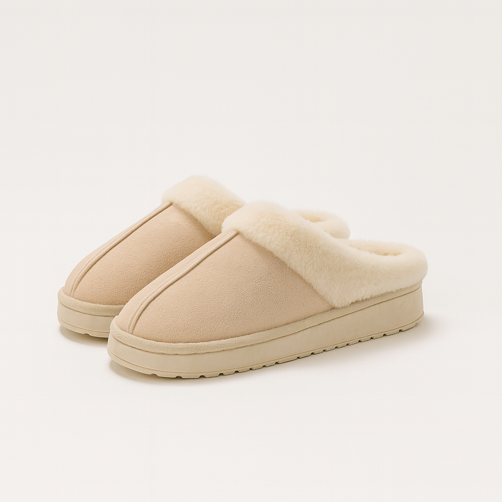 Pantuflas clásicas con peluche marfil