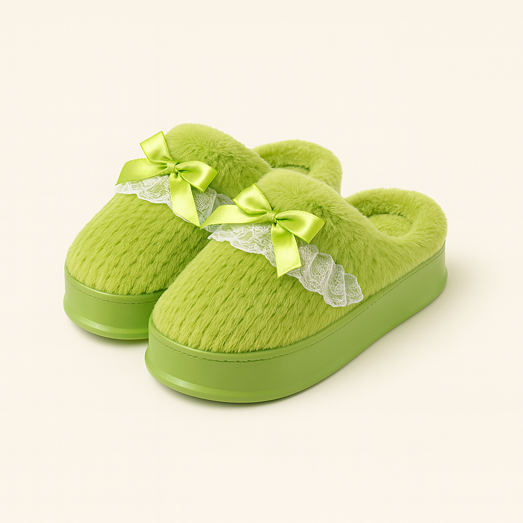Pantuflas lazo y encaje verde