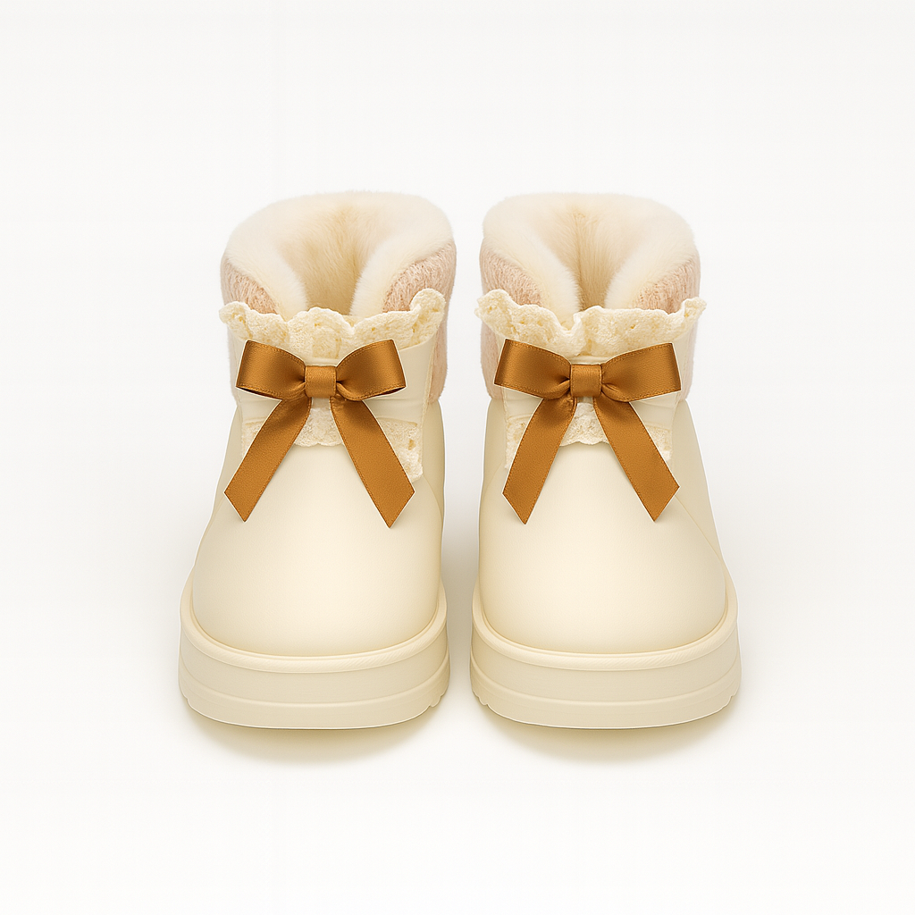 Pantuflas bota con encaje marfil