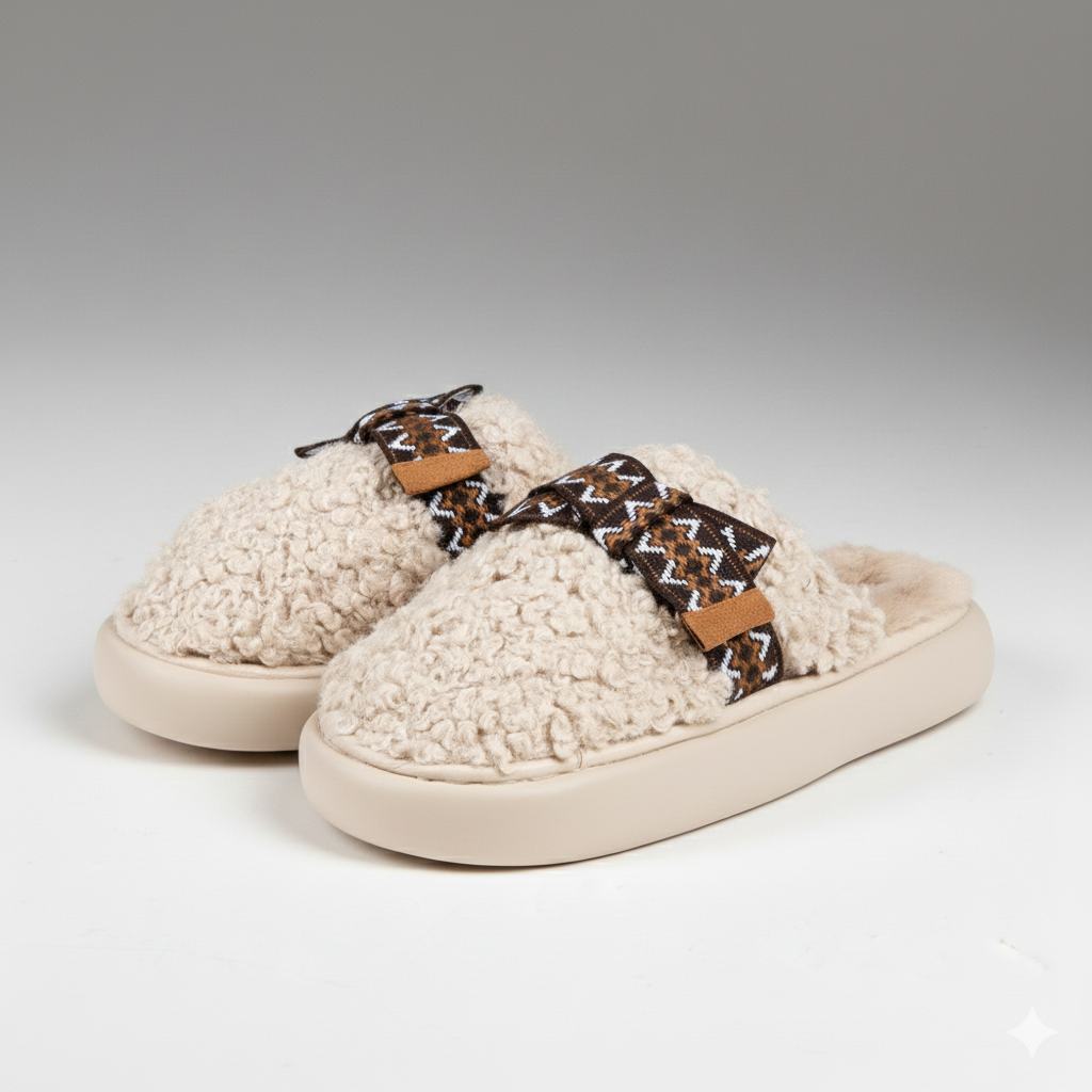 Pantufla moño bordado marfil