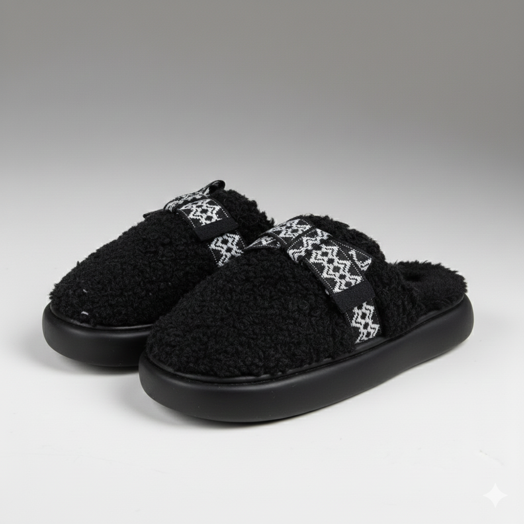 Pantufla moño bordado negra