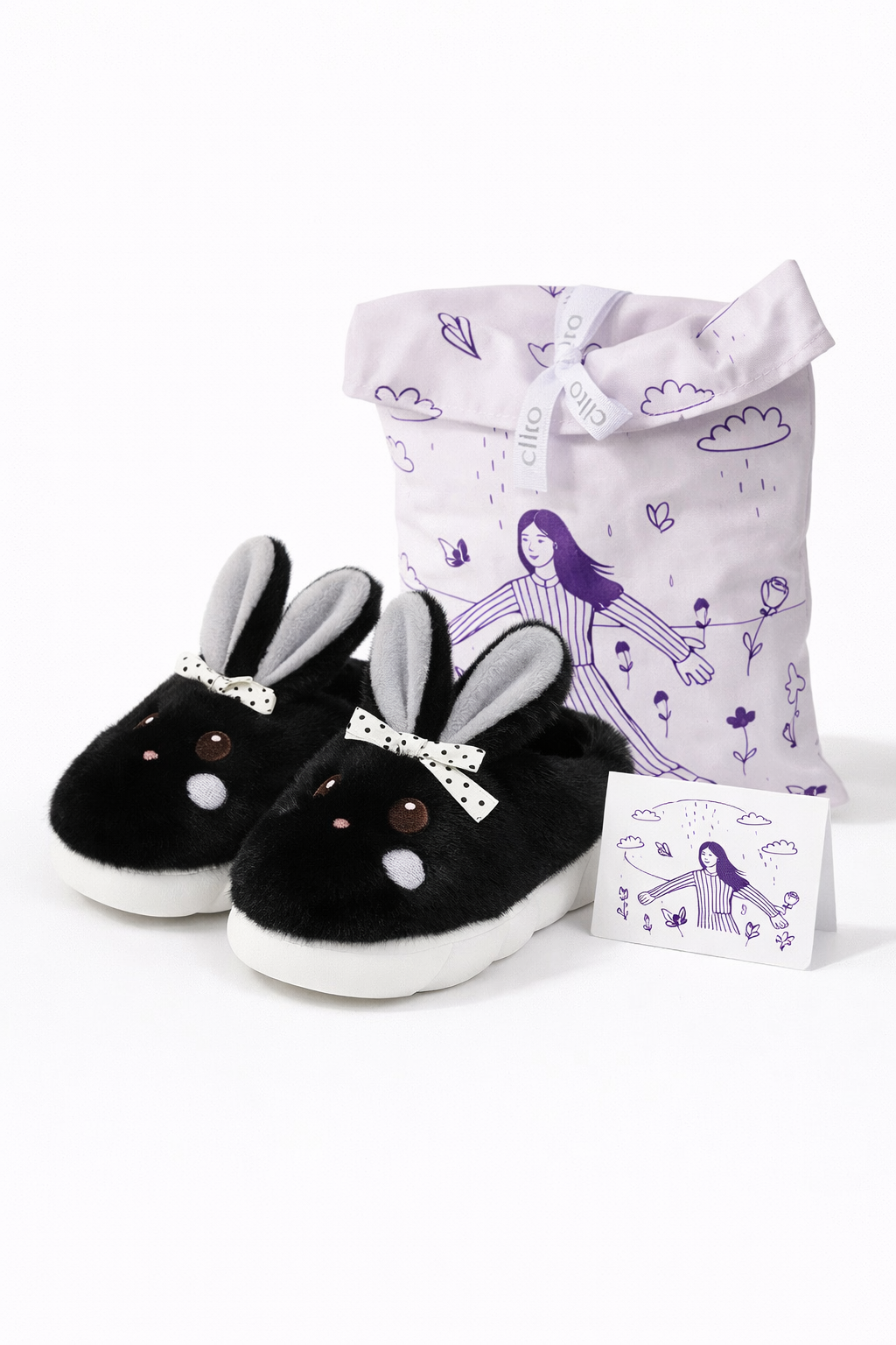 Pantuflas conejo negro abiertas