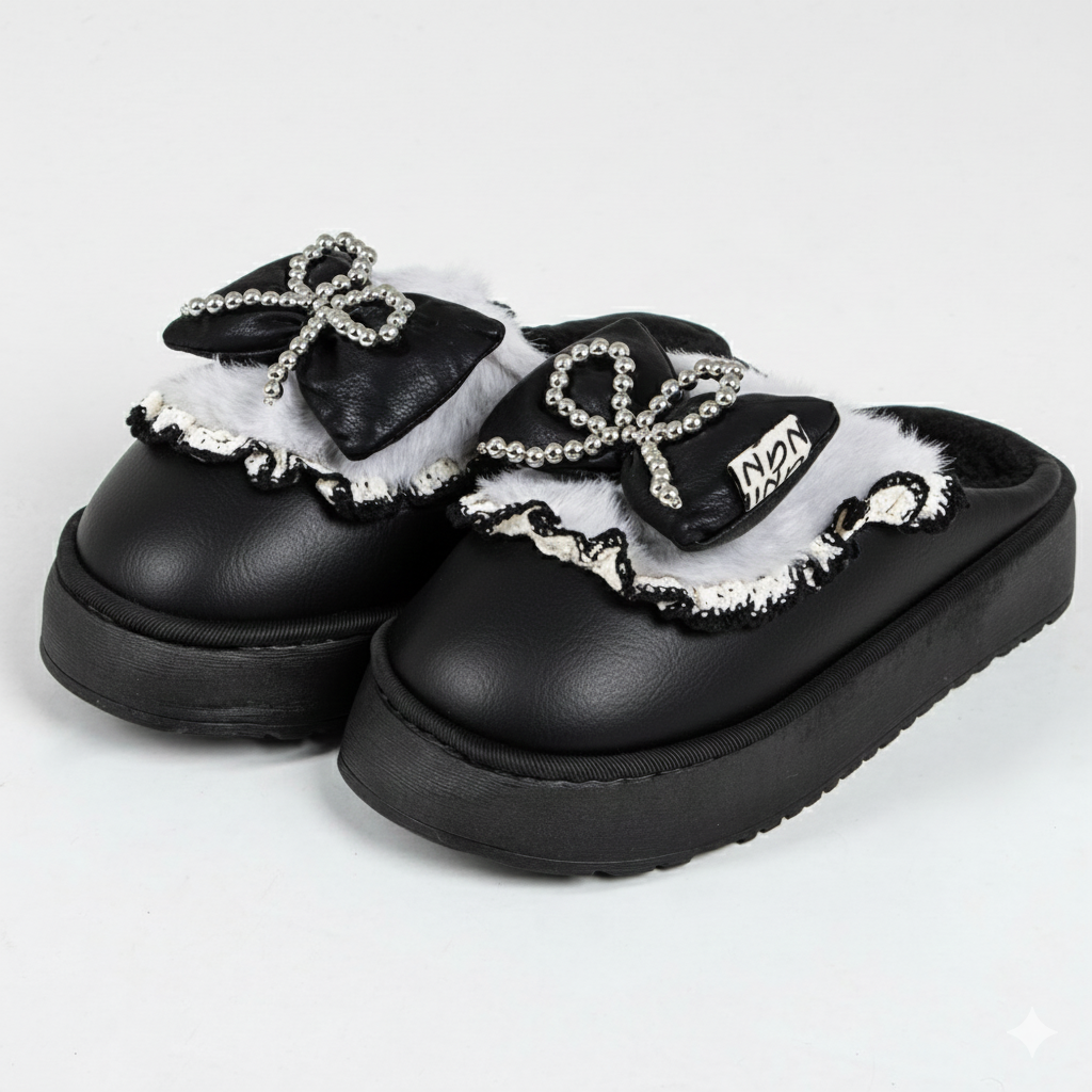 Pantufla moño plateado